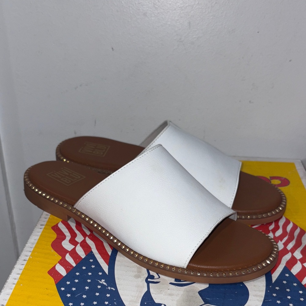 Vivi White Slide Sandals with Brown Soles size 10